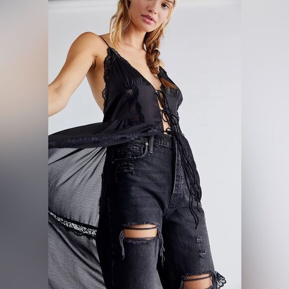 NWT FREE PEOPLE ALL WE HAVE TUNIC SLIP DRESS MAXI TOP BLACK - Picture 1 of 6